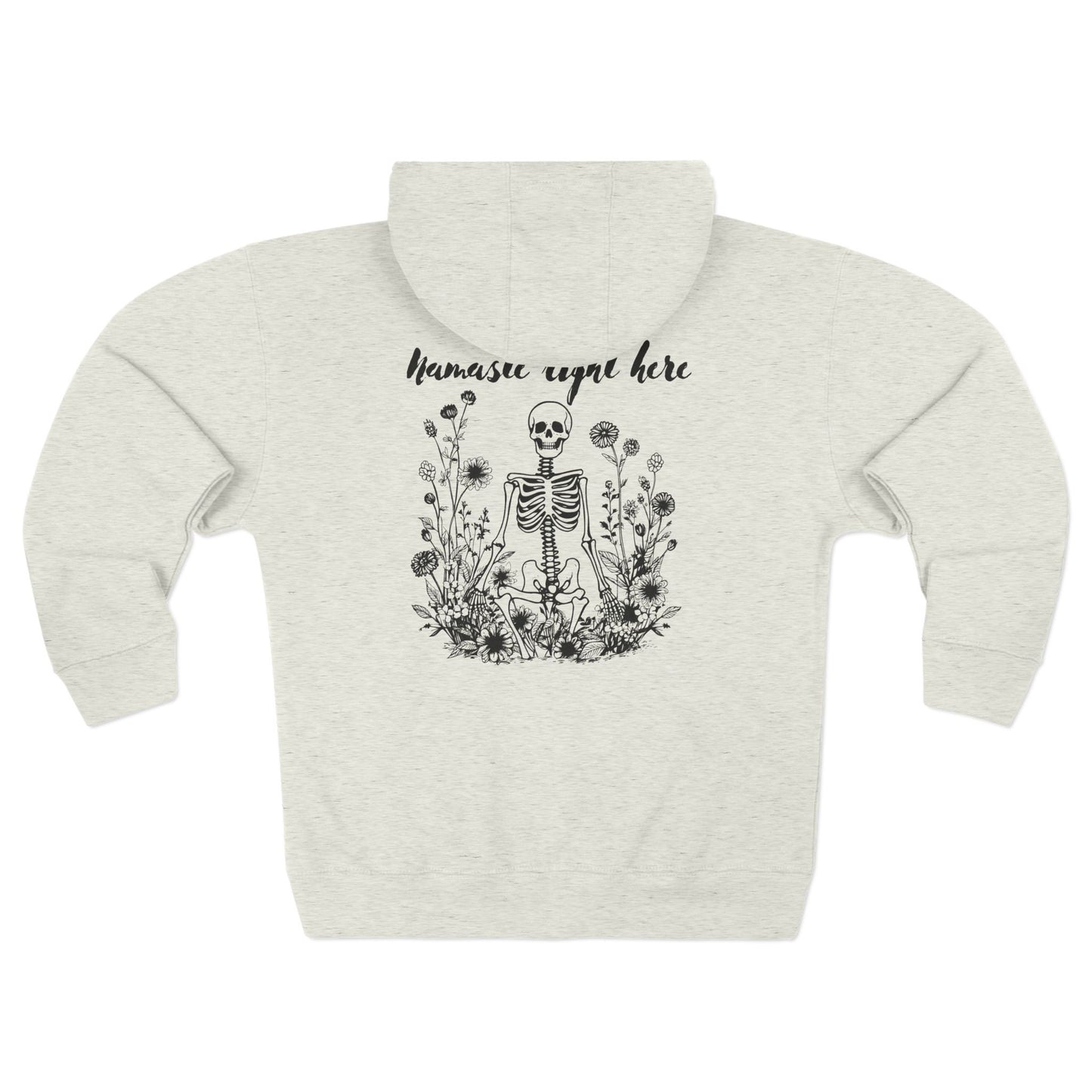 Namaste Right Here Skeleton Zip Hoodie for Unisex, Cozy Art Apparel, Perfect for Halloween, Casual Wear, Gift Idea for Friends