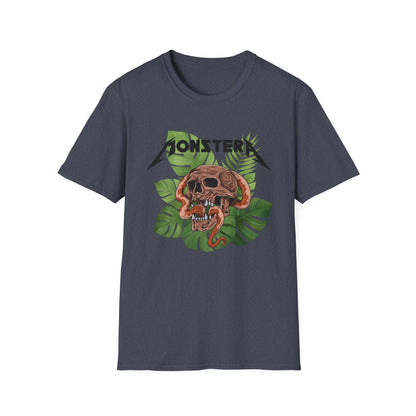 MonsterA Skull and Plant T-Shirt - Unisex Softstyle Tee, Edgy Fashion, Graphic Shirt, Casual Wear, Gift for Halloween, Music Lovers