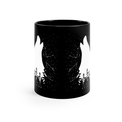 Howling Wolf Night Sky 11oz Black Mug