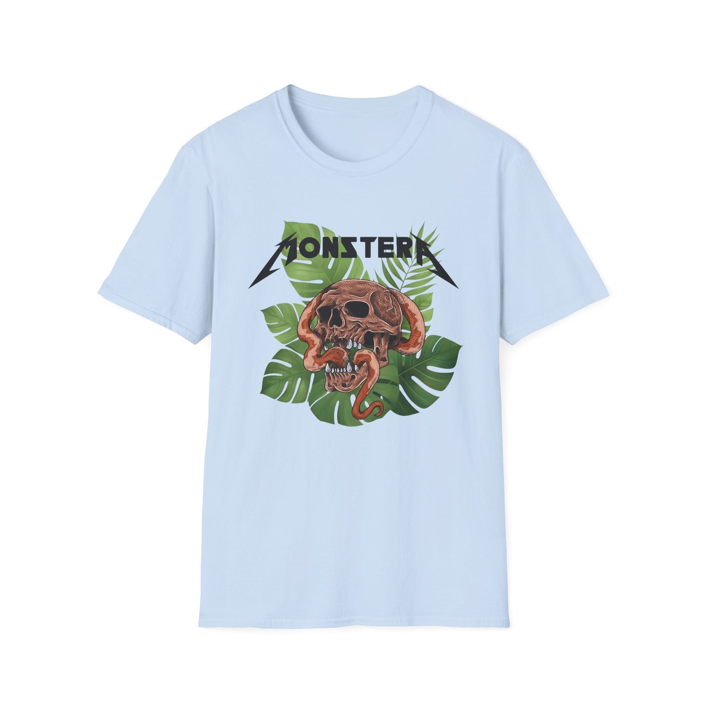 MonsterA Skull and Plant T-Shirt - Unisex Softstyle Tee, Edgy Fashion, Graphic Shirt, Casual Wear, Gift for Halloween, Music Lovers