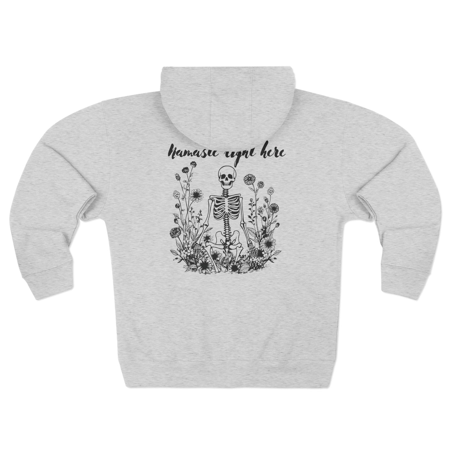Namaste Right Here Skeleton Zip Hoodie for Unisex, Cozy Art Apparel, Perfect for Halloween, Casual Wear, Gift Idea for Friends