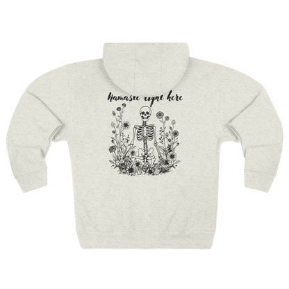 Namaste Right Here Skeleton Zip Hoodie for Unisex, Cozy Art Apparel, Perfect for Halloween, Casual Wear, Gift Idea for Friends