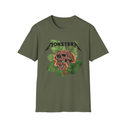 MonsterA Skull and Plant T-Shirt - Unisex Softstyle Tee, Edgy Fashion, Graphic Shirt, Casual Wear, Gift for Halloween, Music Lovers