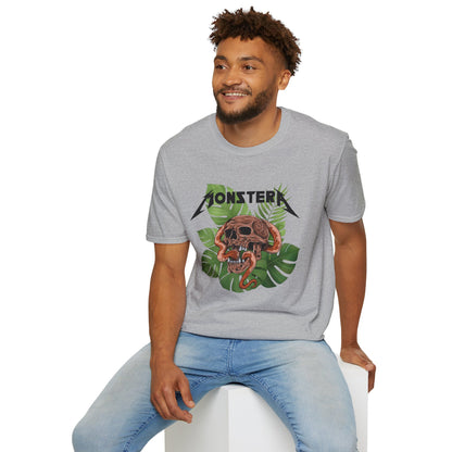 MonsterA Skull and Plant T-Shirt - Unisex Softstyle Tee, Edgy Fashion, Graphic Shirt, Casual Wear, Gift for Halloween, Music Lovers