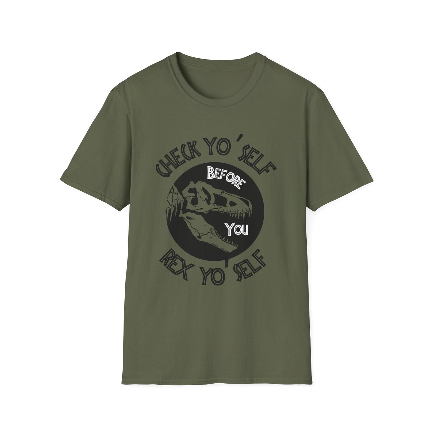T-Rex Yo' Self Dino Humor T-Shirt, Funny Tee for Jurassic Lovers, Unisex Softstyle Shirt, Gift for Birthdays, Dinosaur Enthusiasts, Casual Wear