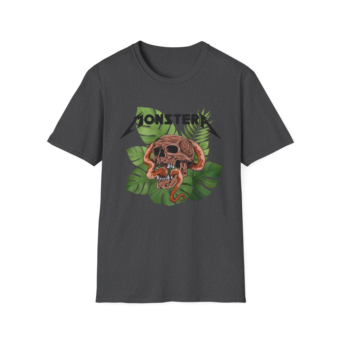 MonsterA Skull and Plant T-Shirt - Unisex Softstyle Tee, Edgy Fashion, Graphic Shirt, Casual Wear, Gift for Halloween, Music Lovers