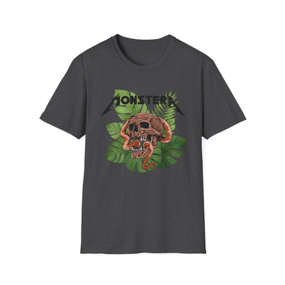 MonsterA Skull and Plant T-Shirt - Unisex Softstyle Tee, Edgy Fashion, Graphic Shirt, Casual Wear, Gift for Halloween, Music Lovers