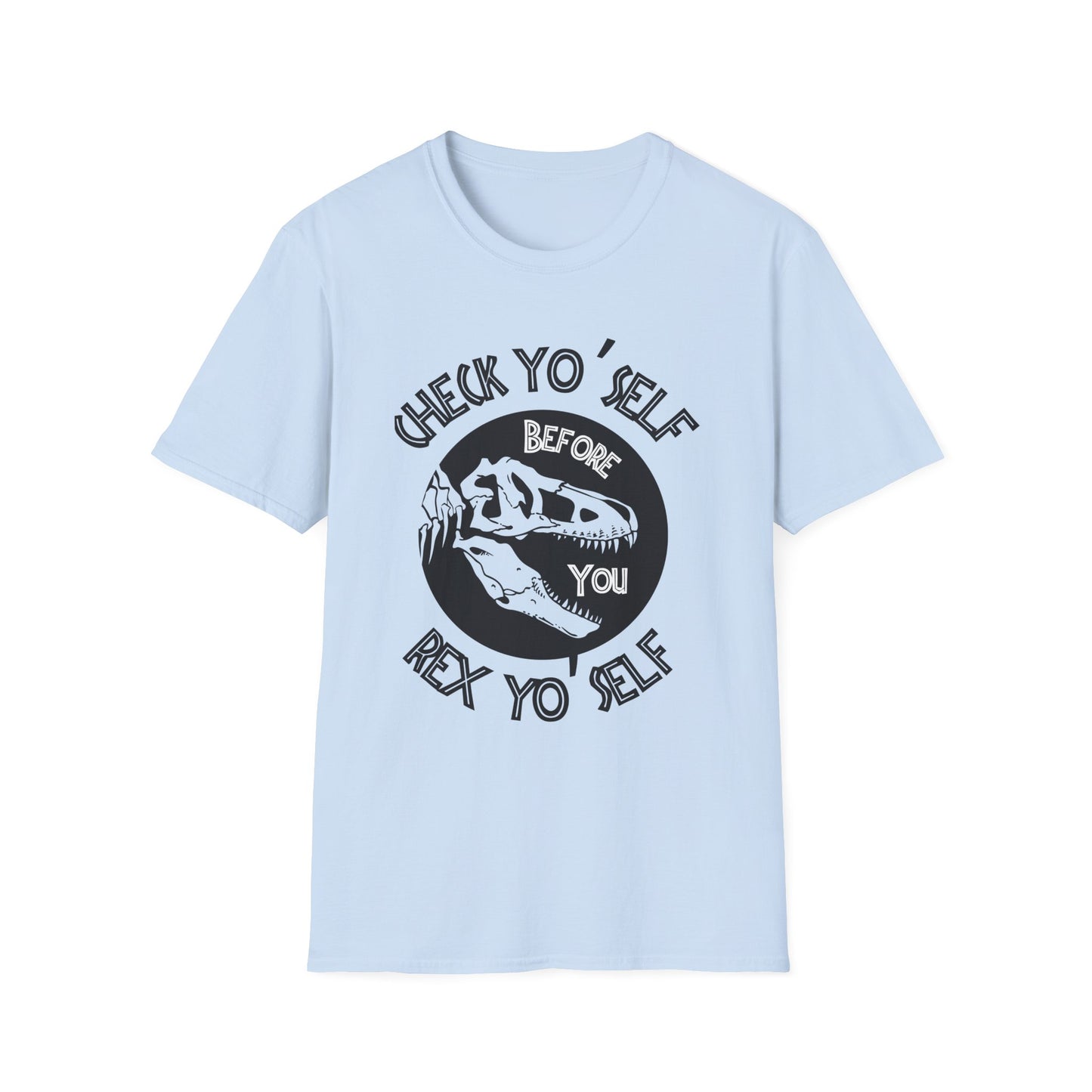 T-Rex Yo' Self Dino Humor T-Shirt, Funny Tee for Jurassic Lovers, Unisex Softstyle Shirt, Gift for Birthdays, Dinosaur Enthusiasts, Casual Wear