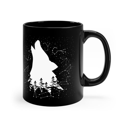 Howling Wolf Night Sky 11oz Black Mug