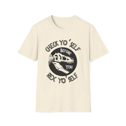 T-Rex Yo' Self Dino Humor T-Shirt, Funny Tee for Jurassic Lovers, Unisex Softstyle Shirt, Gift for Birthdays, Dinosaur Enthusiasts, Casual Wear