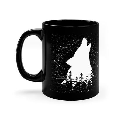 Howling Wolf Night Sky 11oz Black Mug