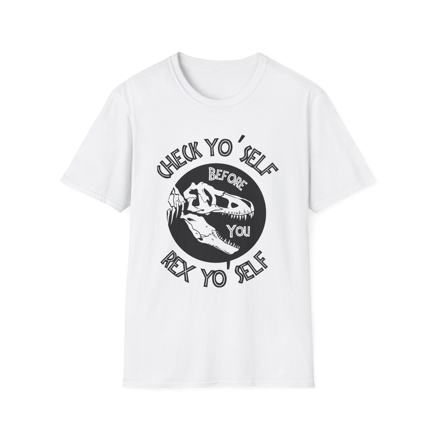 T-Rex Yo' Self Dino Humor T-Shirt, Funny Tee for Jurassic Lovers, Unisex Softstyle Shirt, Gift for Birthdays, Dinosaur Enthusiasts, Casual Wear
