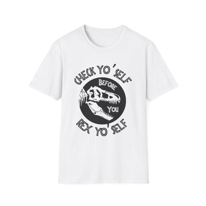 T-Rex Yo' Self Dino Humor T-Shirt, Funny Tee for Jurassic Lovers, Unisex Softstyle Shirt, Gift for Birthdays, Dinosaur Enthusiasts, Casual Wear