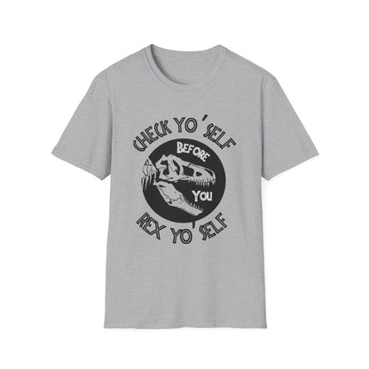 T-Rex Yo' Self Dino Humor T-Shirt, Funny Tee for Jurassic Lovers, Unisex Softstyle Shirt, Gift for Birthdays, Dinosaur Enthusiasts, Casual Wear